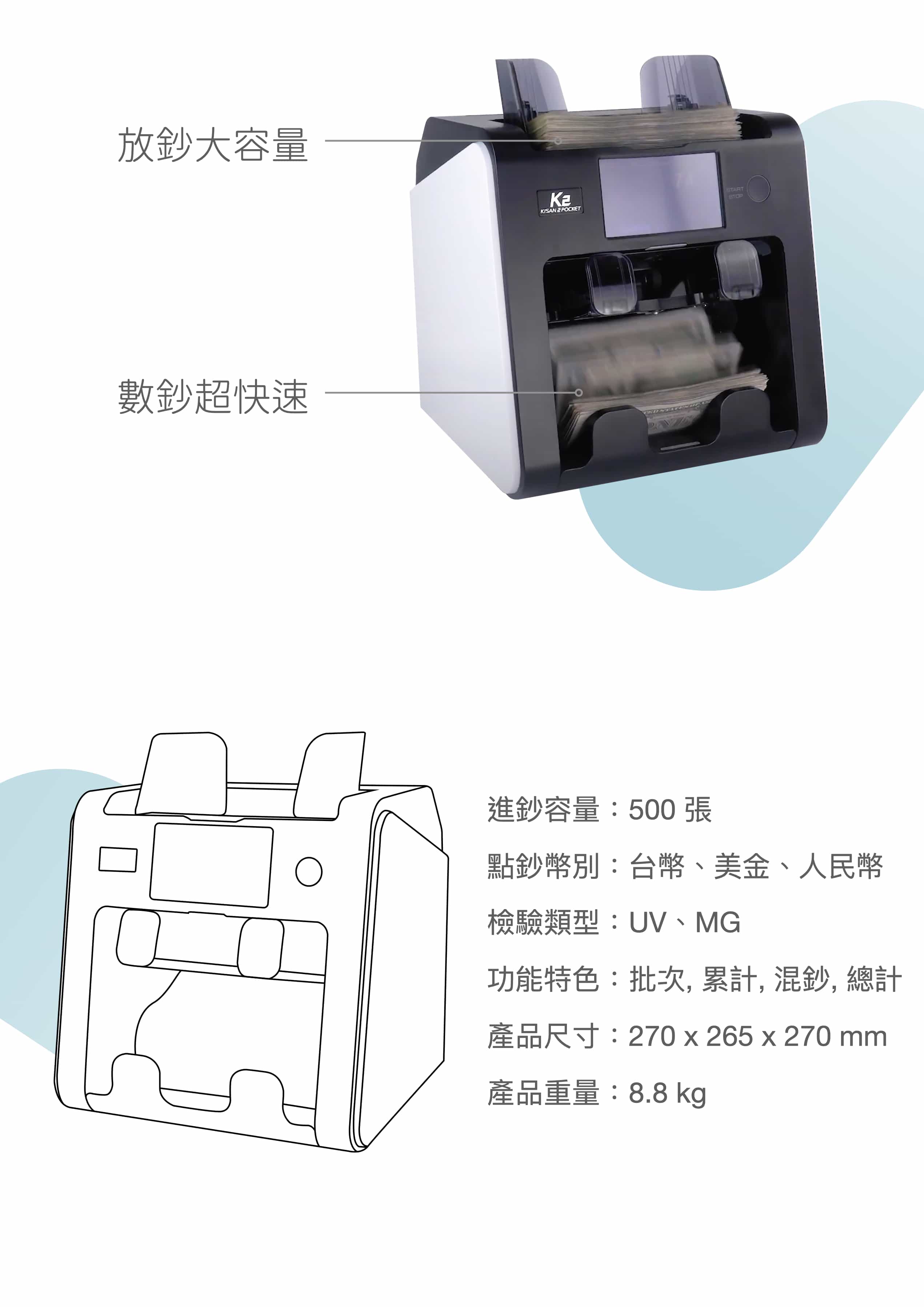 k2 小白點鈔機 規格